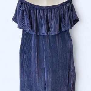Navy blue off the shoulder Ruffle Courdory Texture blouse S Trixxi NWT!